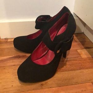 Black Faux Suede Mary Jane Stilettos